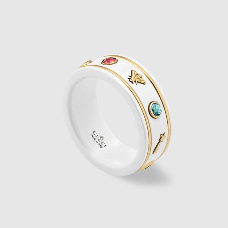 18K Double Gucci Icon With Gemstones White Zirconia Ring