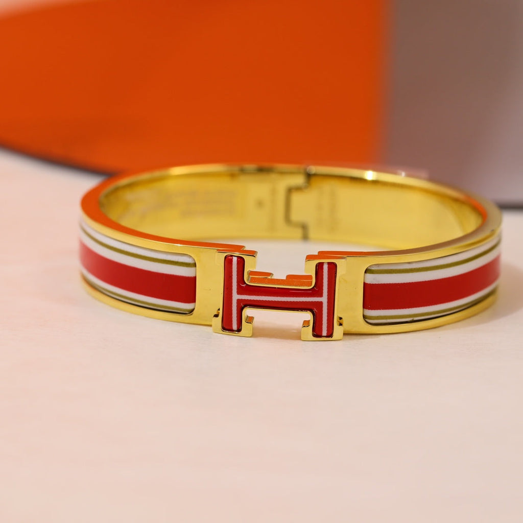 18K Clic Hermes Red & White Bracelet