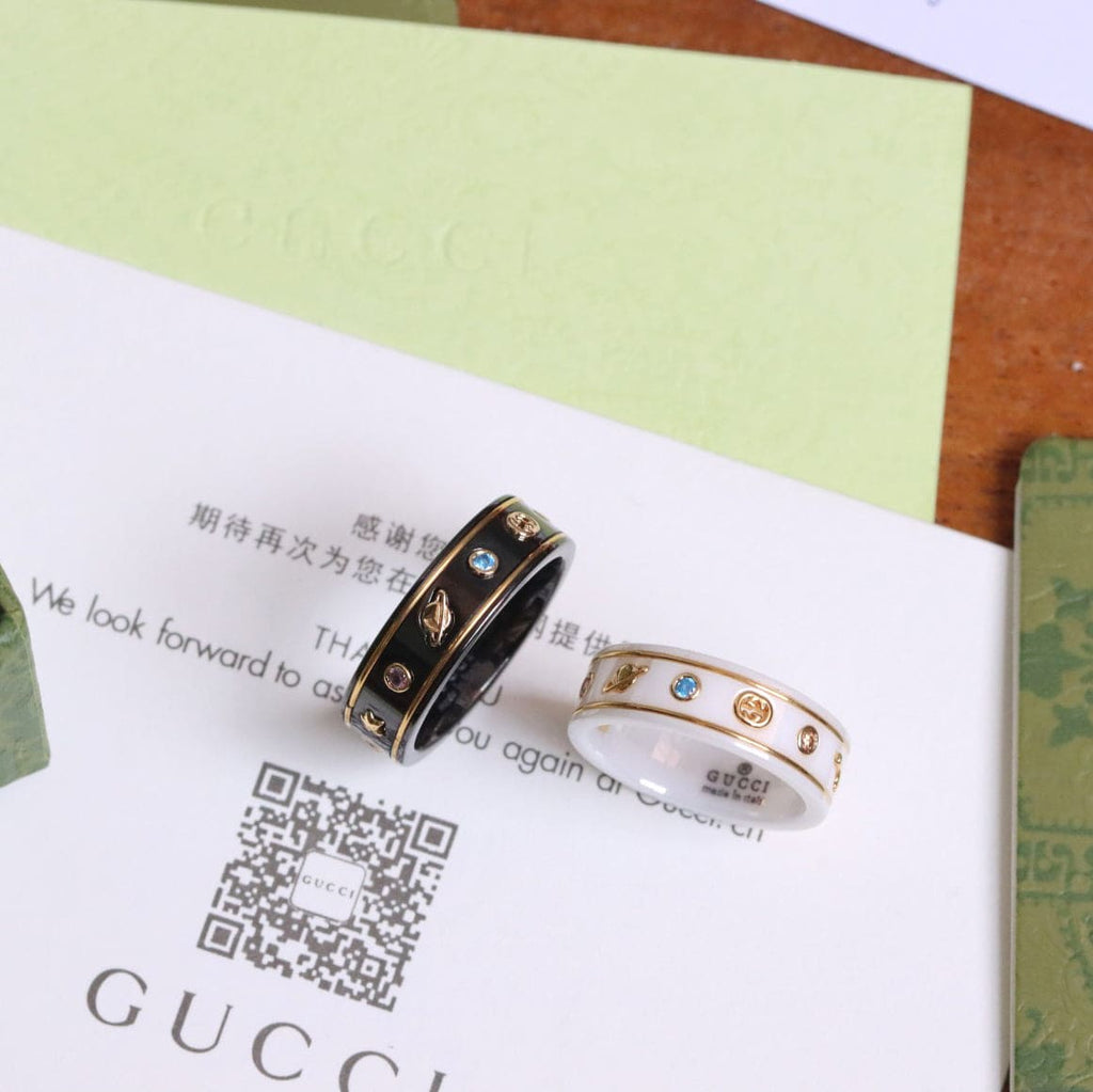 18K Double Gucci Icon With Gemstones Corundum Ring