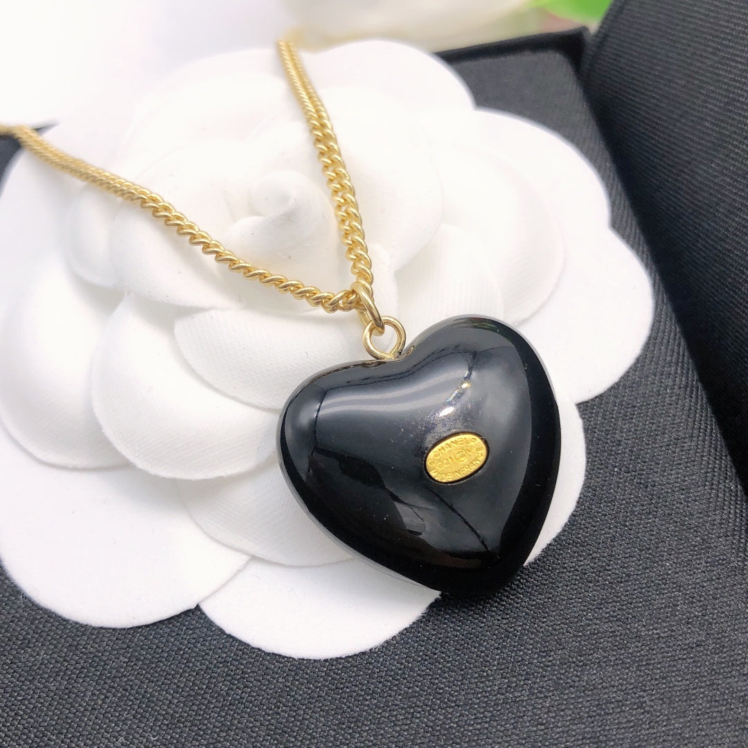 18K  Chanel Black Heart Necklace