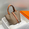 HERMES 25S PICOTIN LOCK 18 IN BURNT ORANGE AND BROWN CALFSKIN SILVER HARDWARE