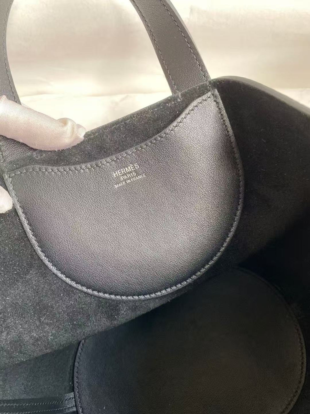 HERMES 25S IN THE LOOP 23 IN BLACK CALFSKIN SILVER HARDWARE TP3