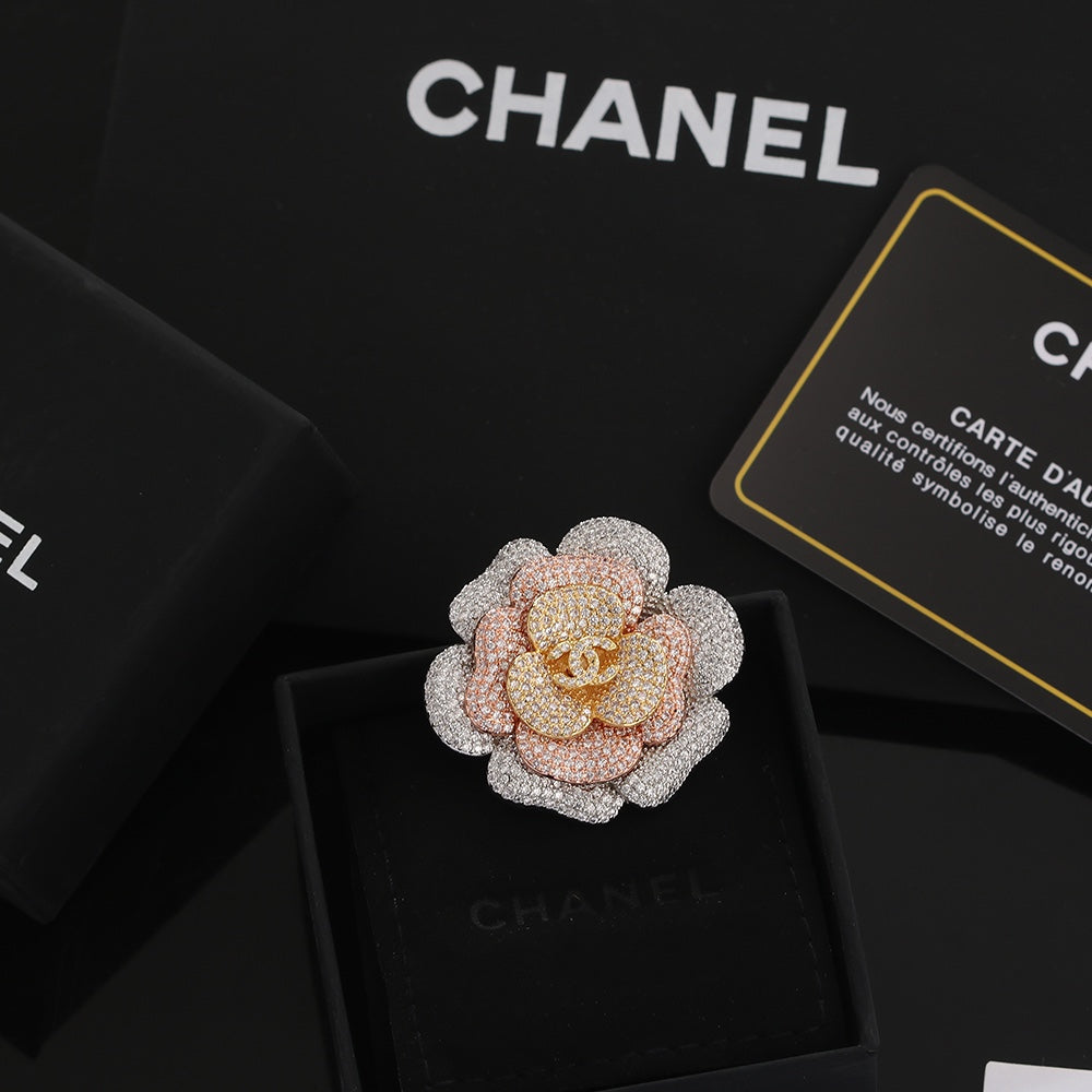 18K  Chanel Camellia Pink Diamonds Brooch