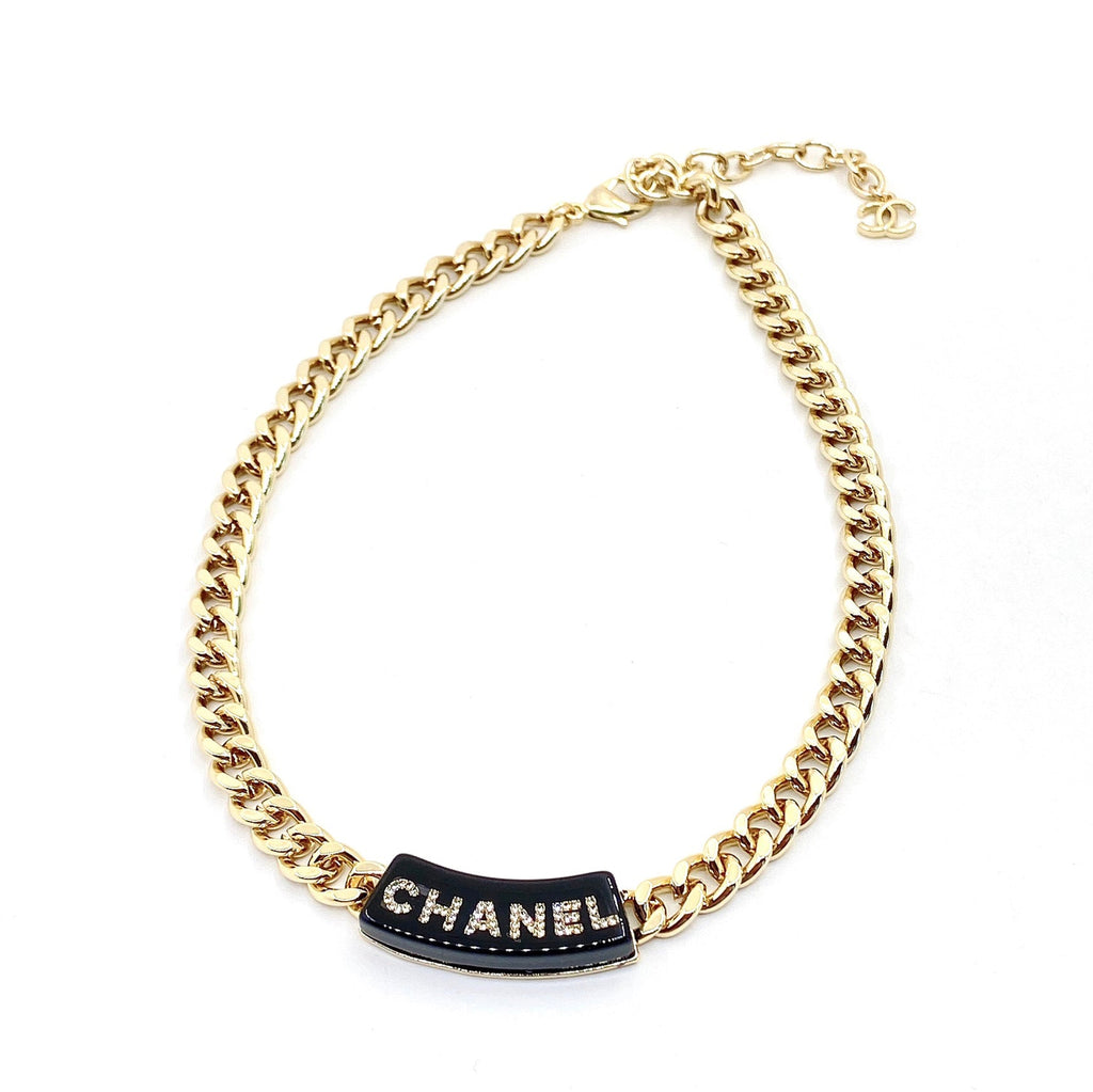 18K  Chanel Black Logo Chain Necklace