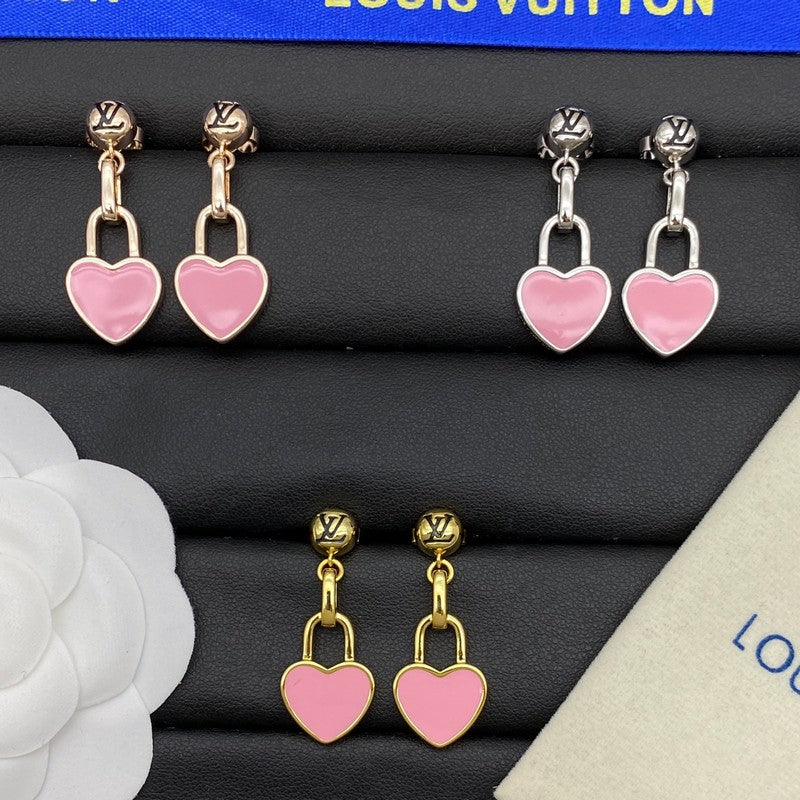 18K Louis Vuitton Pink Heart Gold Earrings