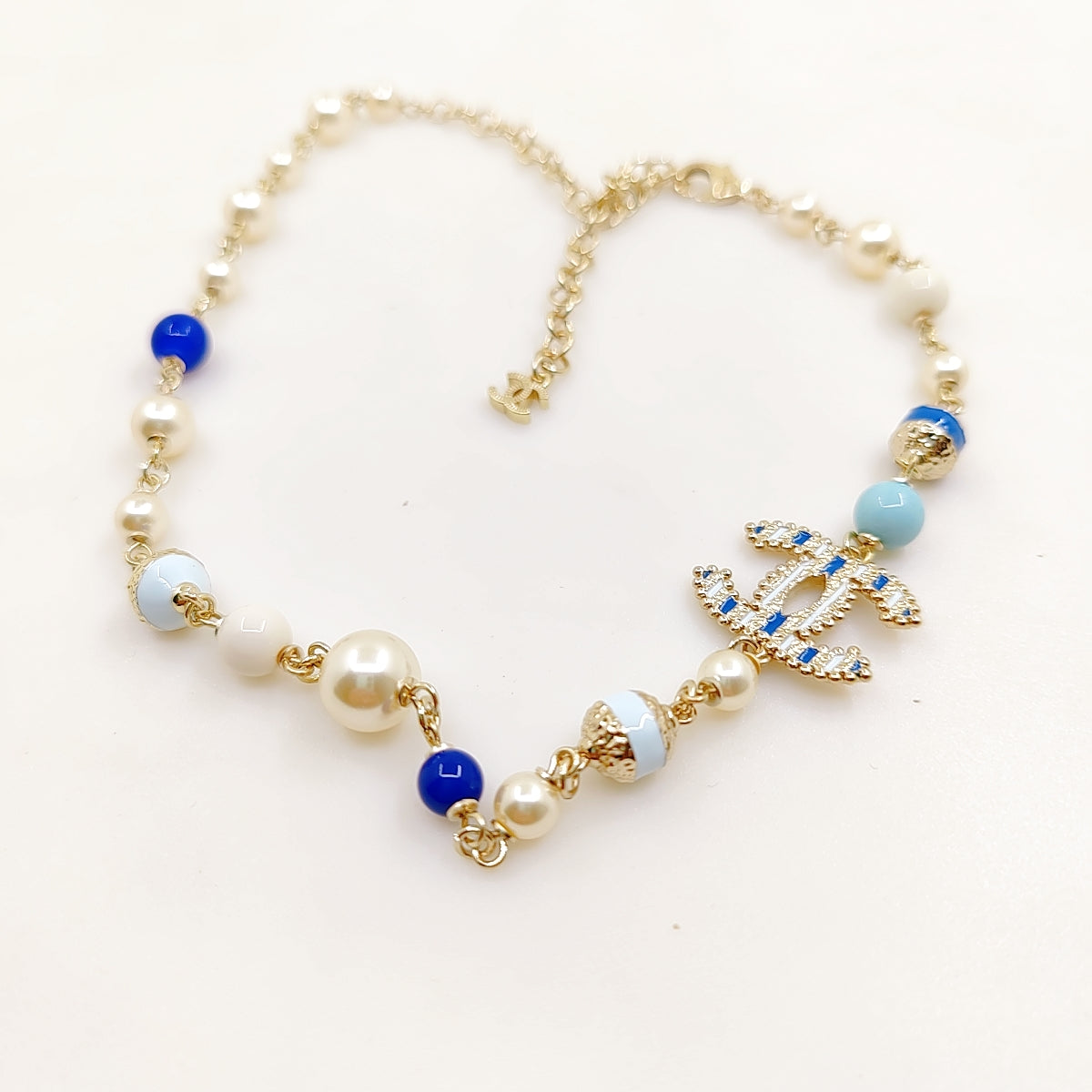 18K  Chanel Blue & White Pearls Necklace
