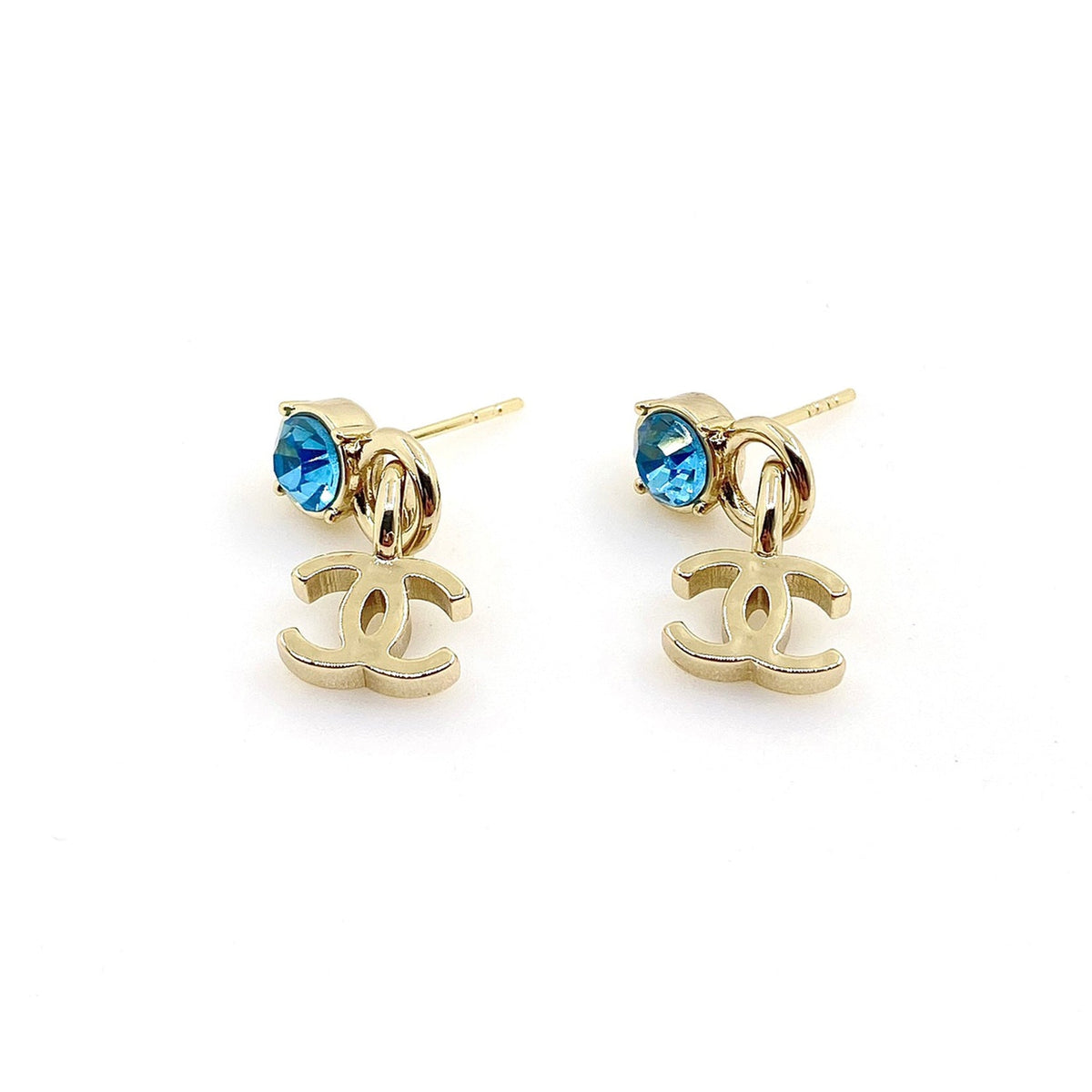 18K  Chanel Blue Crystal Earrings