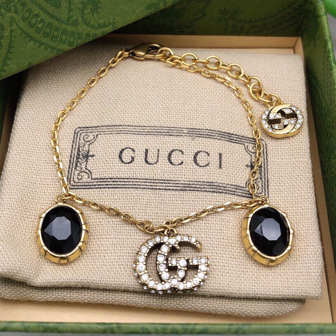 18K Double Gucci Black Stones Bracelet