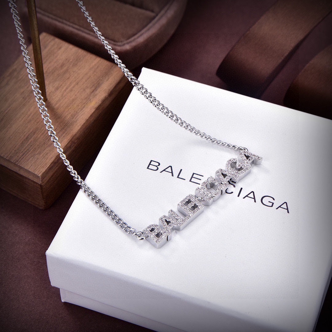 18K Balenciaga Typo Crystals Necklace