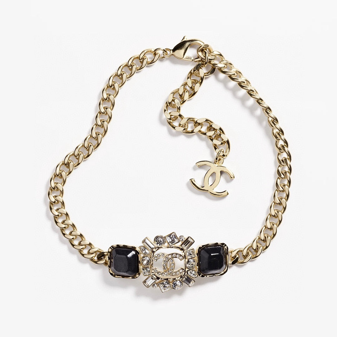 18K  Chanel Black Crystals Chain Necklace