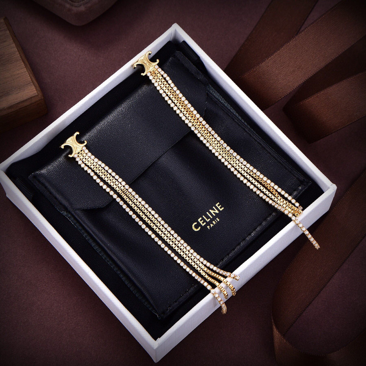 18K Celine Diamonds Long Earrings