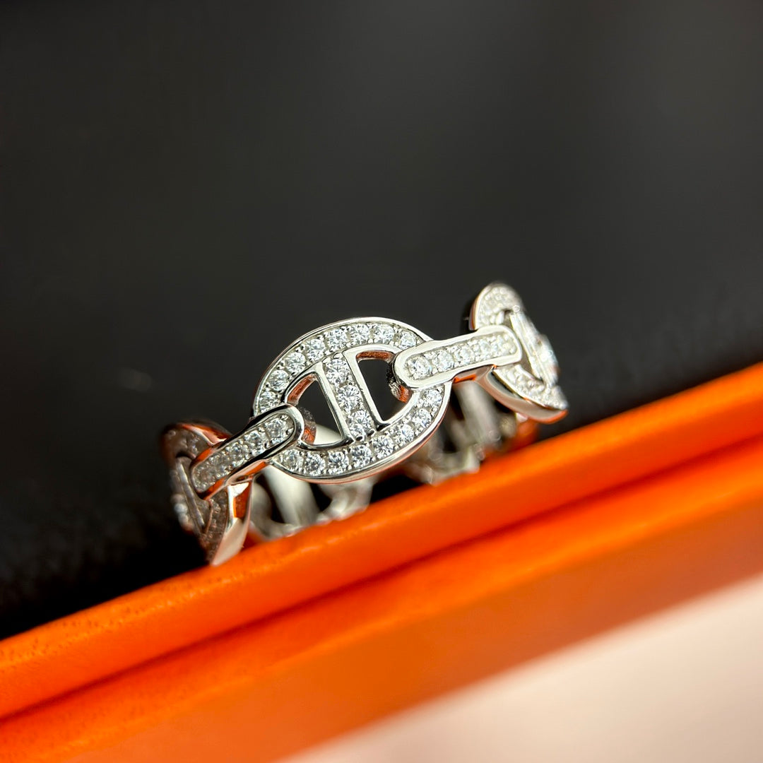 18K Chaine d'Ancre Enchainee Diamond Hermes Ring