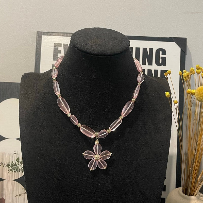 18K  Chanel 26C Pink Crystal Flower Necklace