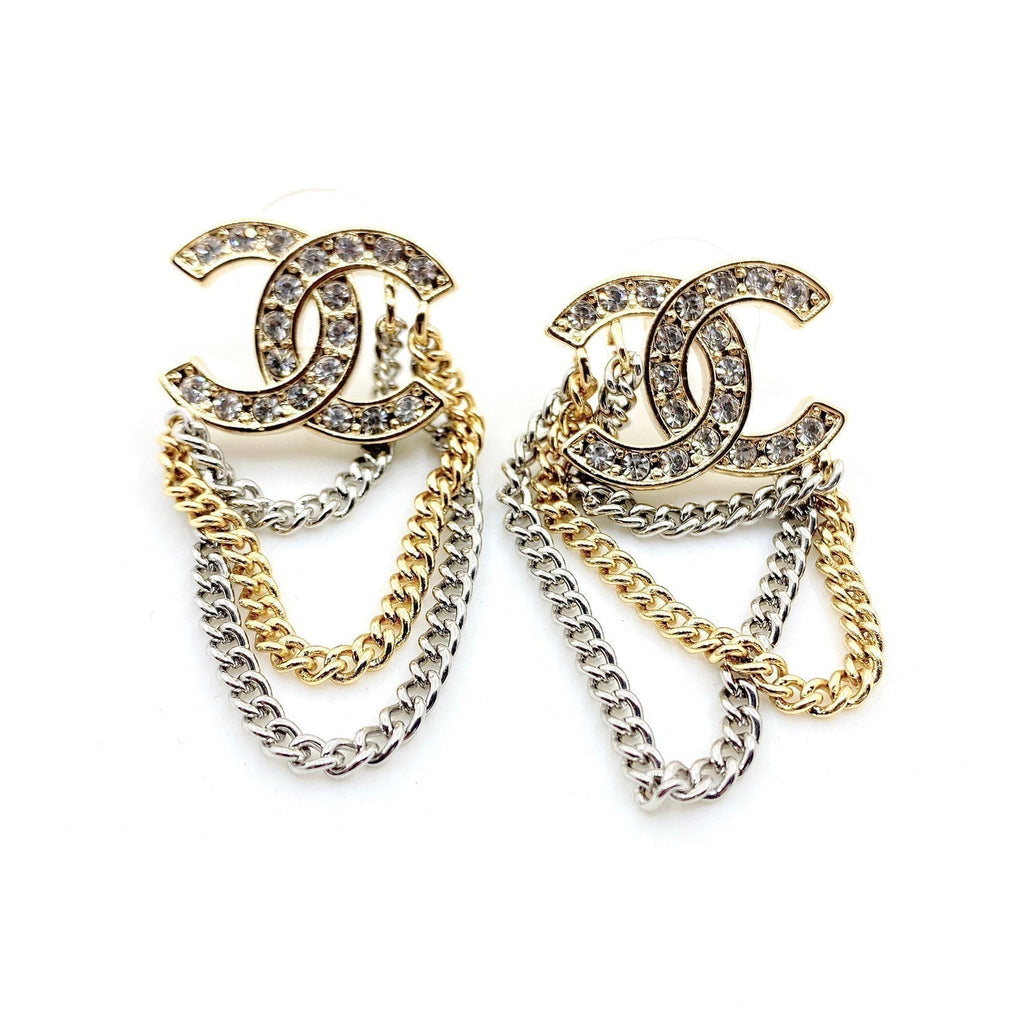 18K  Chanel Chain Pendant Earrings