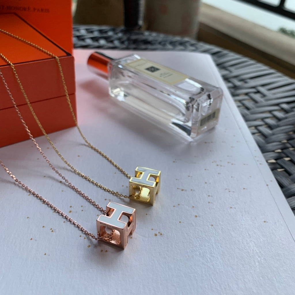 18K Cage D'H White Hermes Necklace