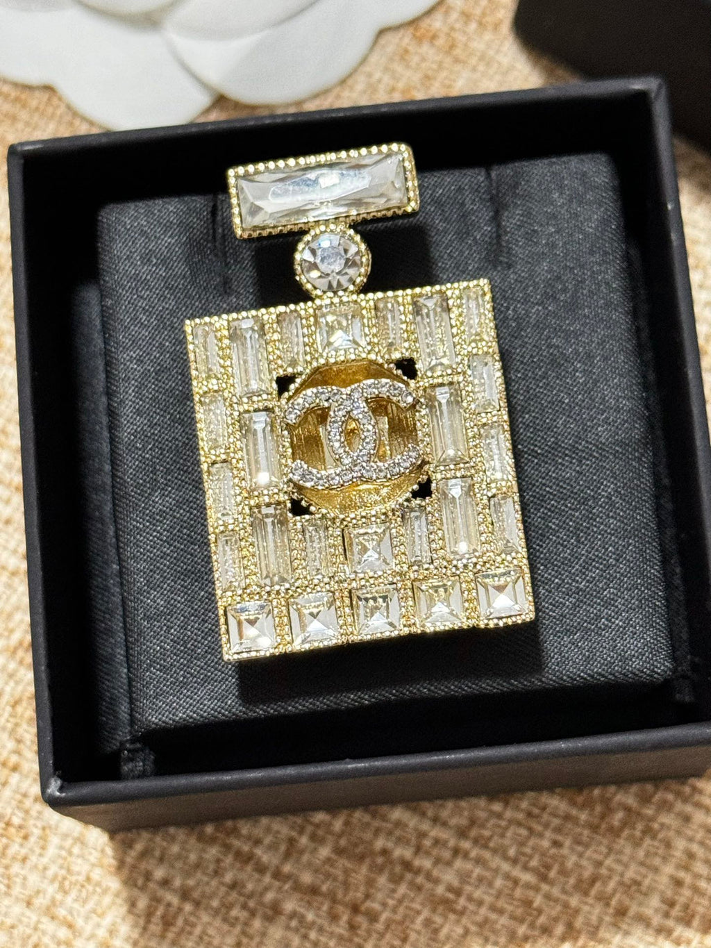 18K  Chanel Perfume Bottle Crystals Brooch