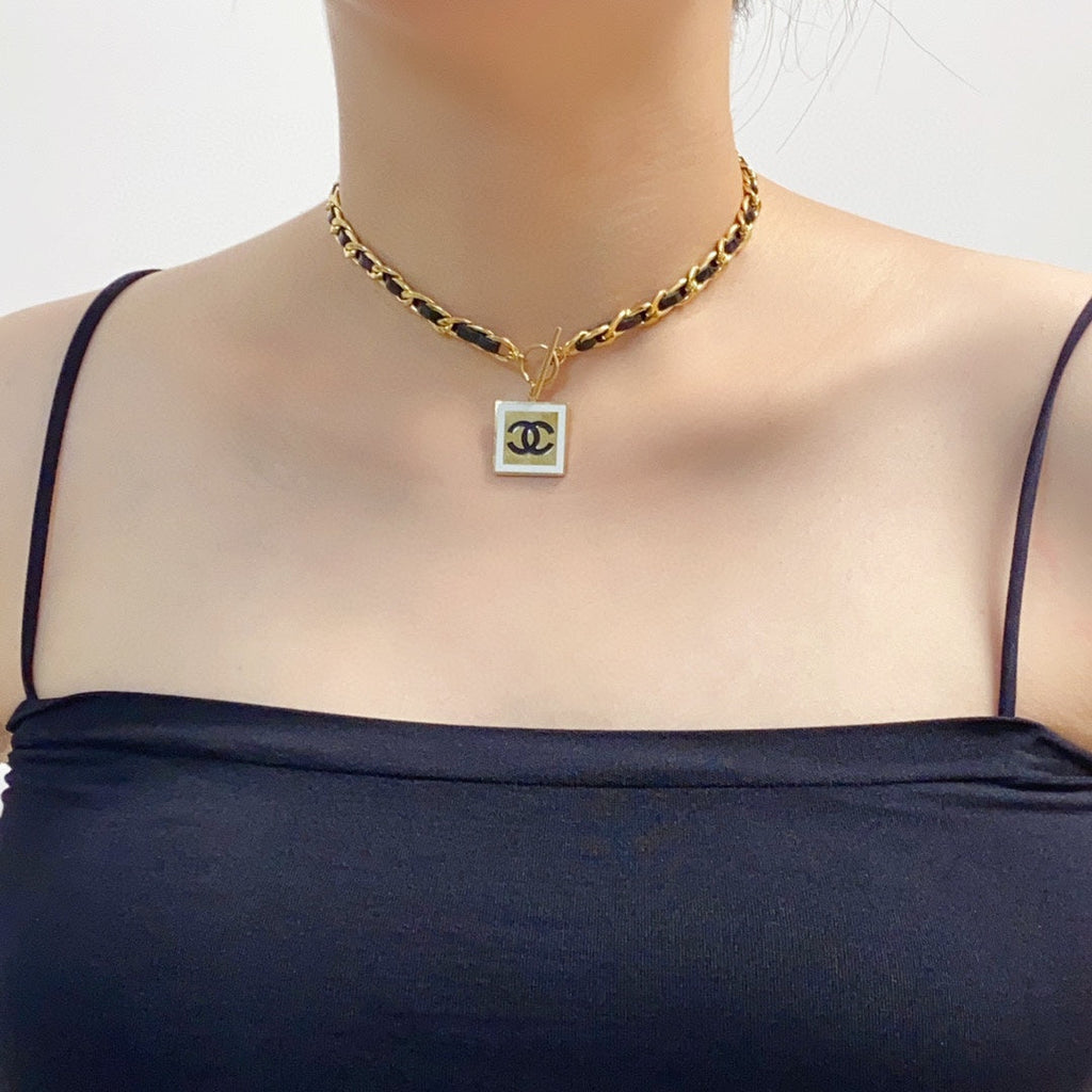 18K  Chanel Leather Choker Necklace
