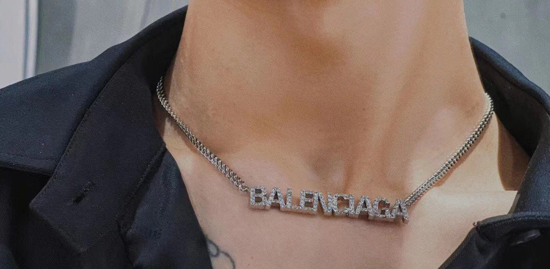 18K Balenciaga Typo Crystals Necklace