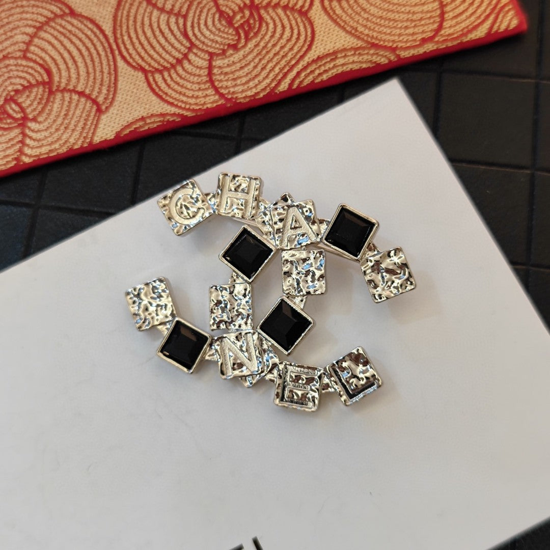 18K  Chanel Black Crystals Brooch