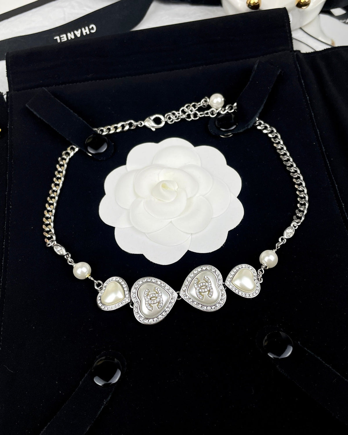 18K  Chanel Heart Crystals Necklace