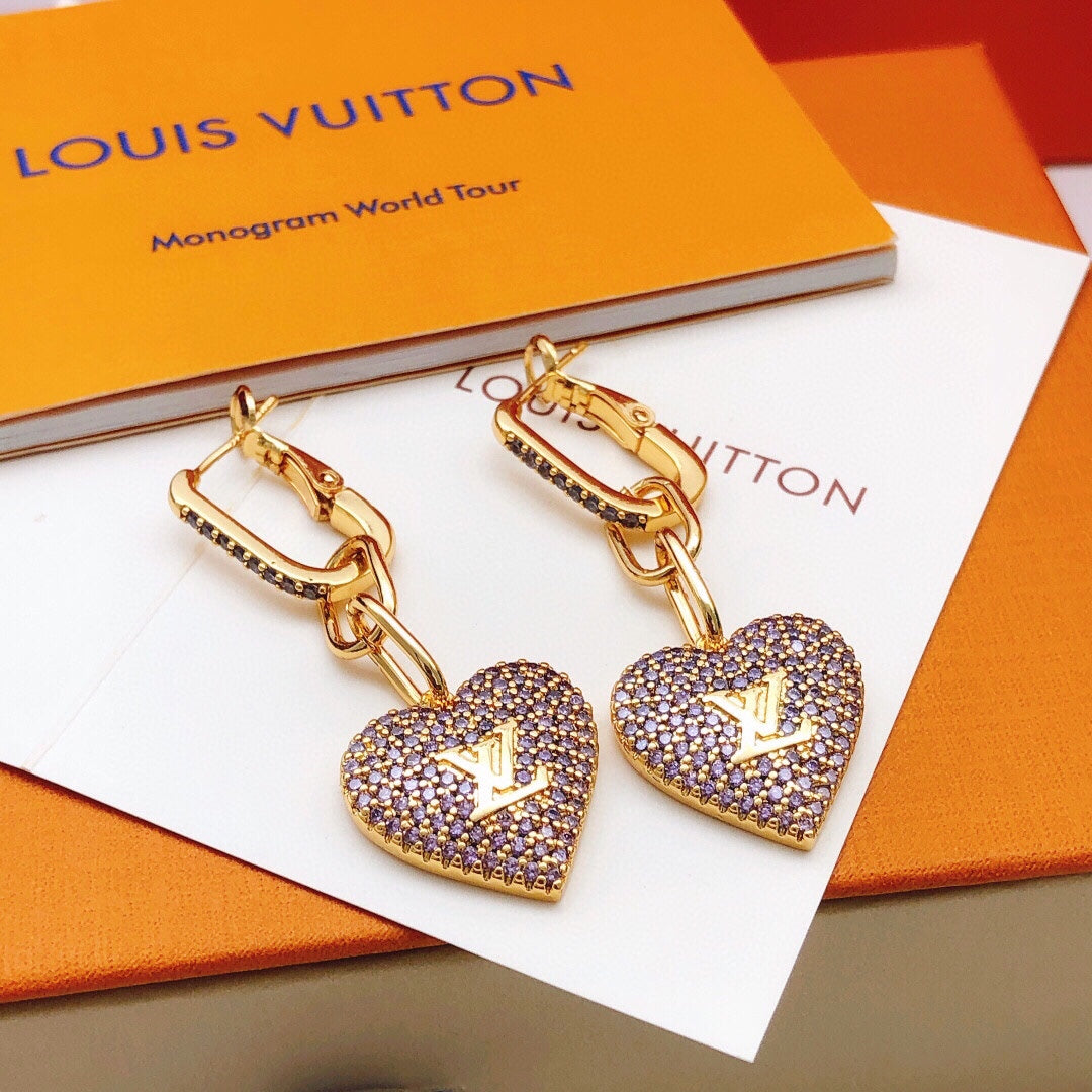 18K Louis Vuitton Heart Diamond Earrings