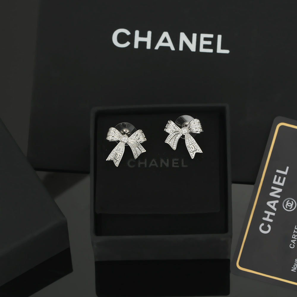 18K  Chanel Bow Tie Diamond Earrings