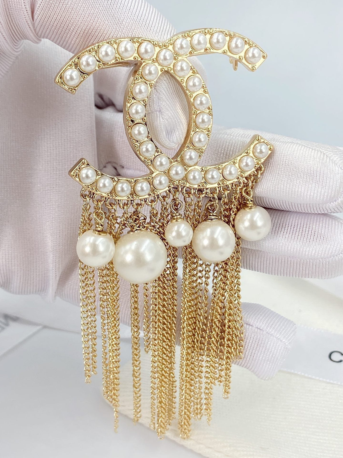 18K  Chanel Pearl Tassel Brooch