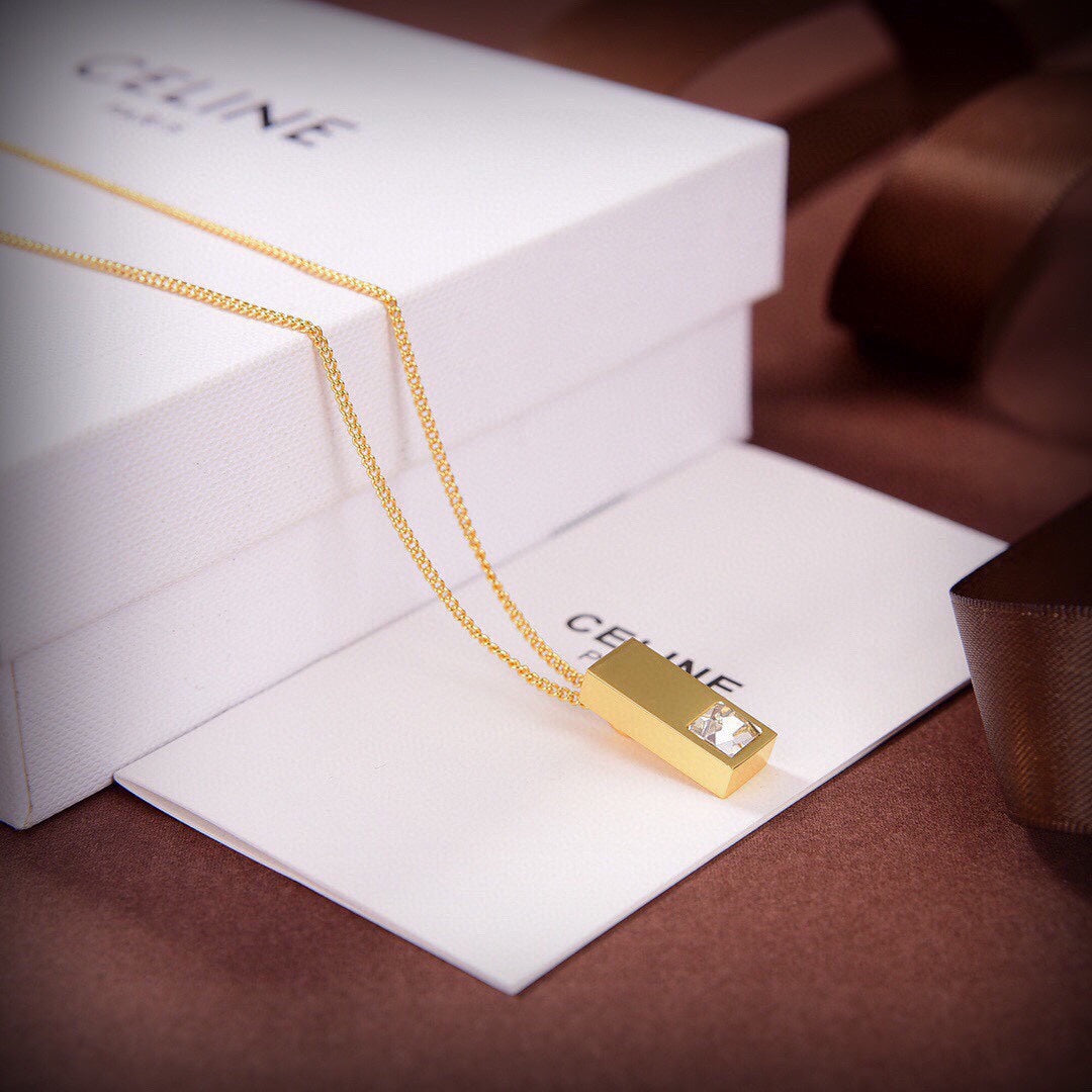 18K Celine Sentimental Double Square Diamond Necklace