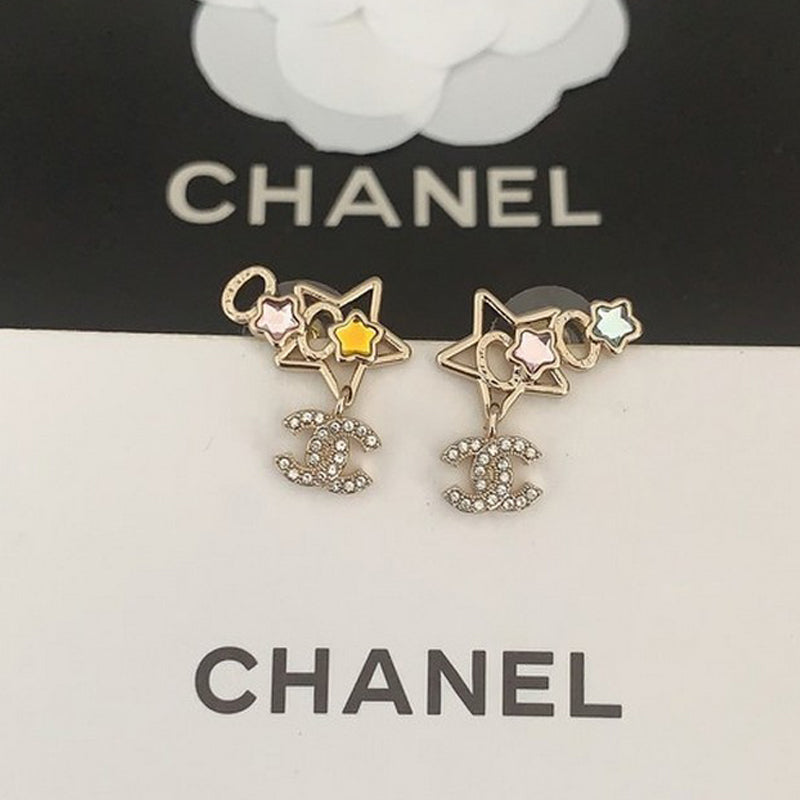 18K  Chanel Color Crystal Star Earrings