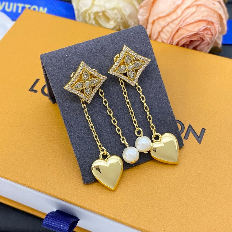 18K Louis Vuitton Pearl Diamond Drop Earrings