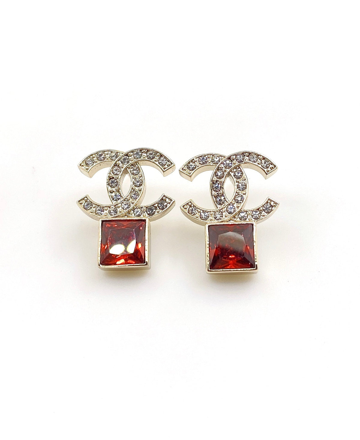 18K  Chanel Red Crystal Earrings
