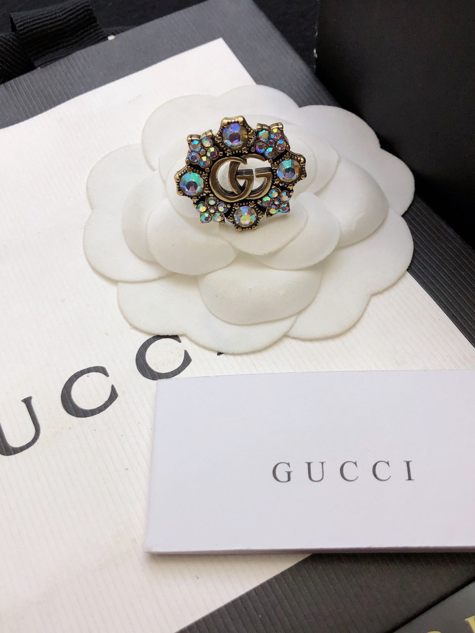 18K Double Gucci Crystal Flower Ring