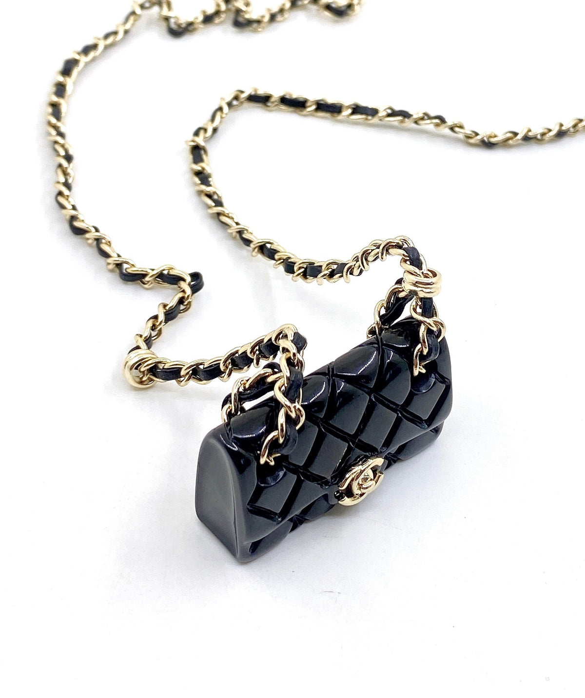 18K  Chanel Black Bag Pendant Necklace