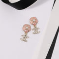 18K  Chanel Black & Pink Camellia Diamond Earrings