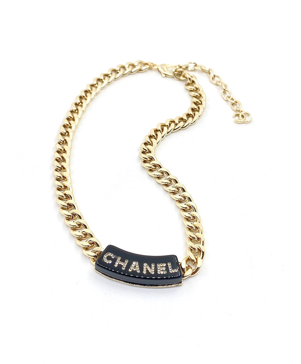 18K  Chanel Black Logo Chain Necklace