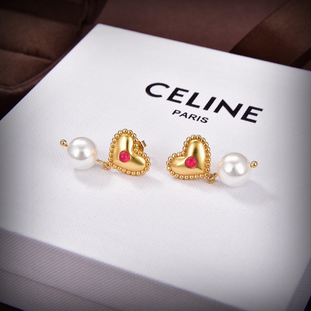 18K Celine Heart Pearls Earrings