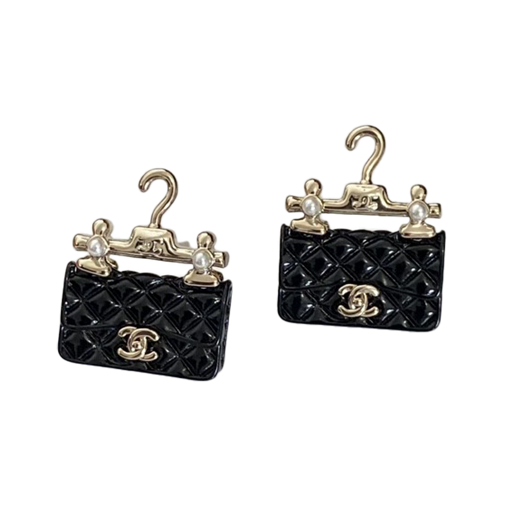 18K  Chanel Classic Bag Pendant Earrings