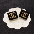 18K  Chanel Black Resin Square Earrings