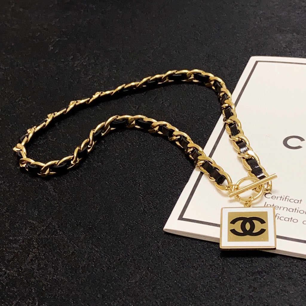 18K  Chanel Leather Choker Necklace