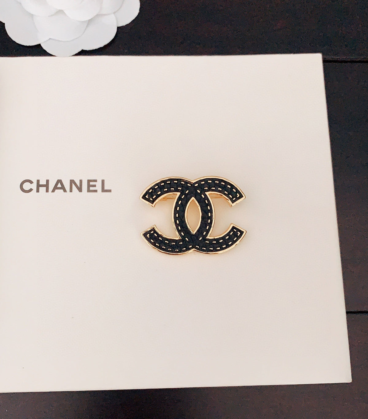 18K  Chanel Black Brooch