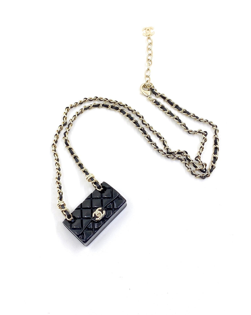 18K  Chanel Black Bag Pendant Necklace