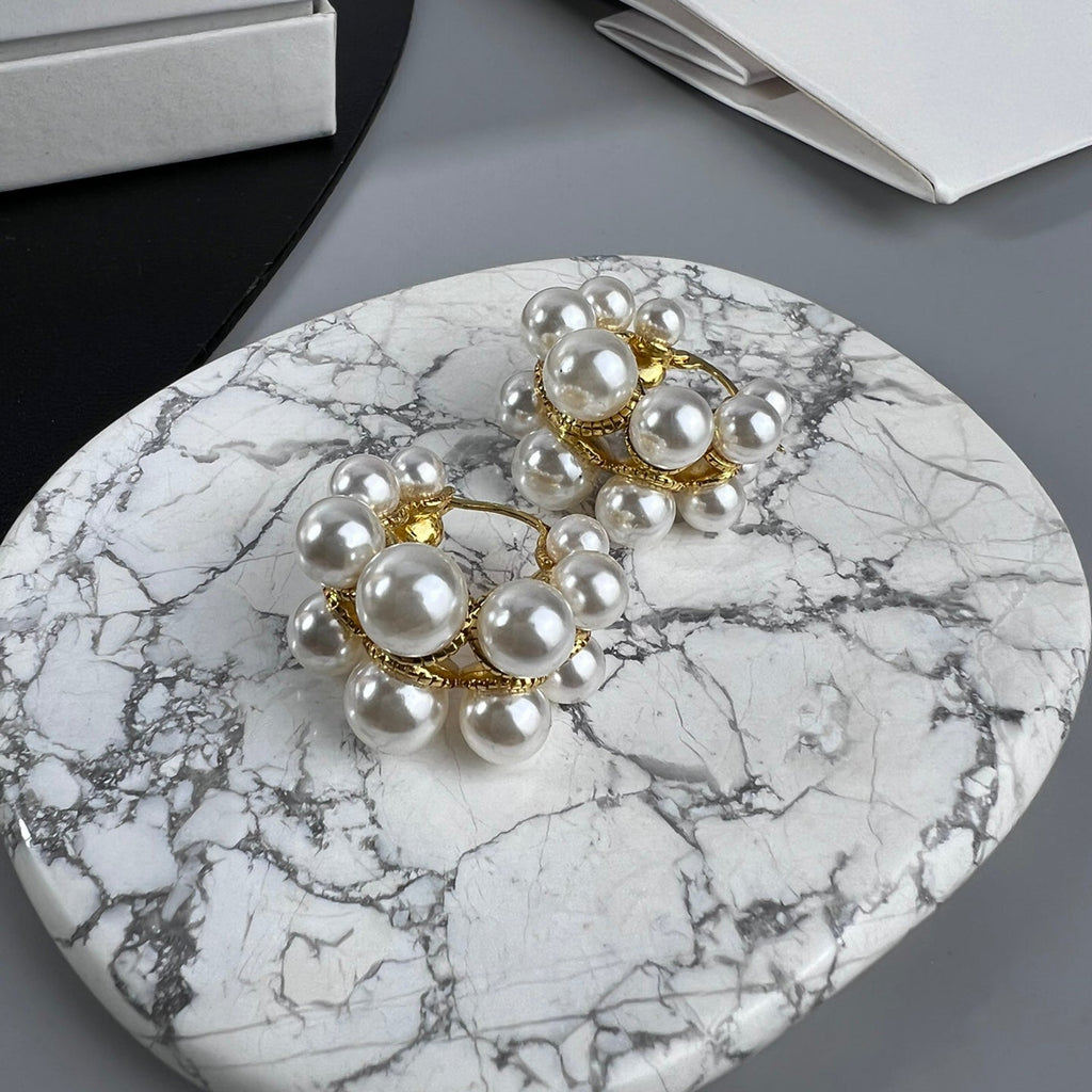 18K Celine Two-Rows Pearl Earrings