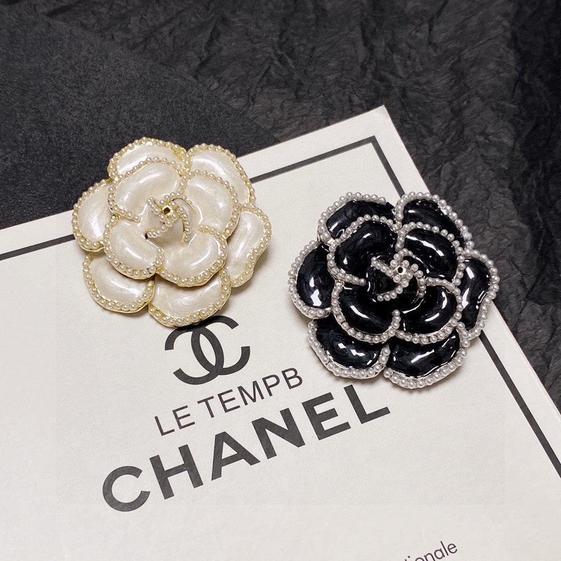 18K  Chanel Camellia Black & White Brooch
