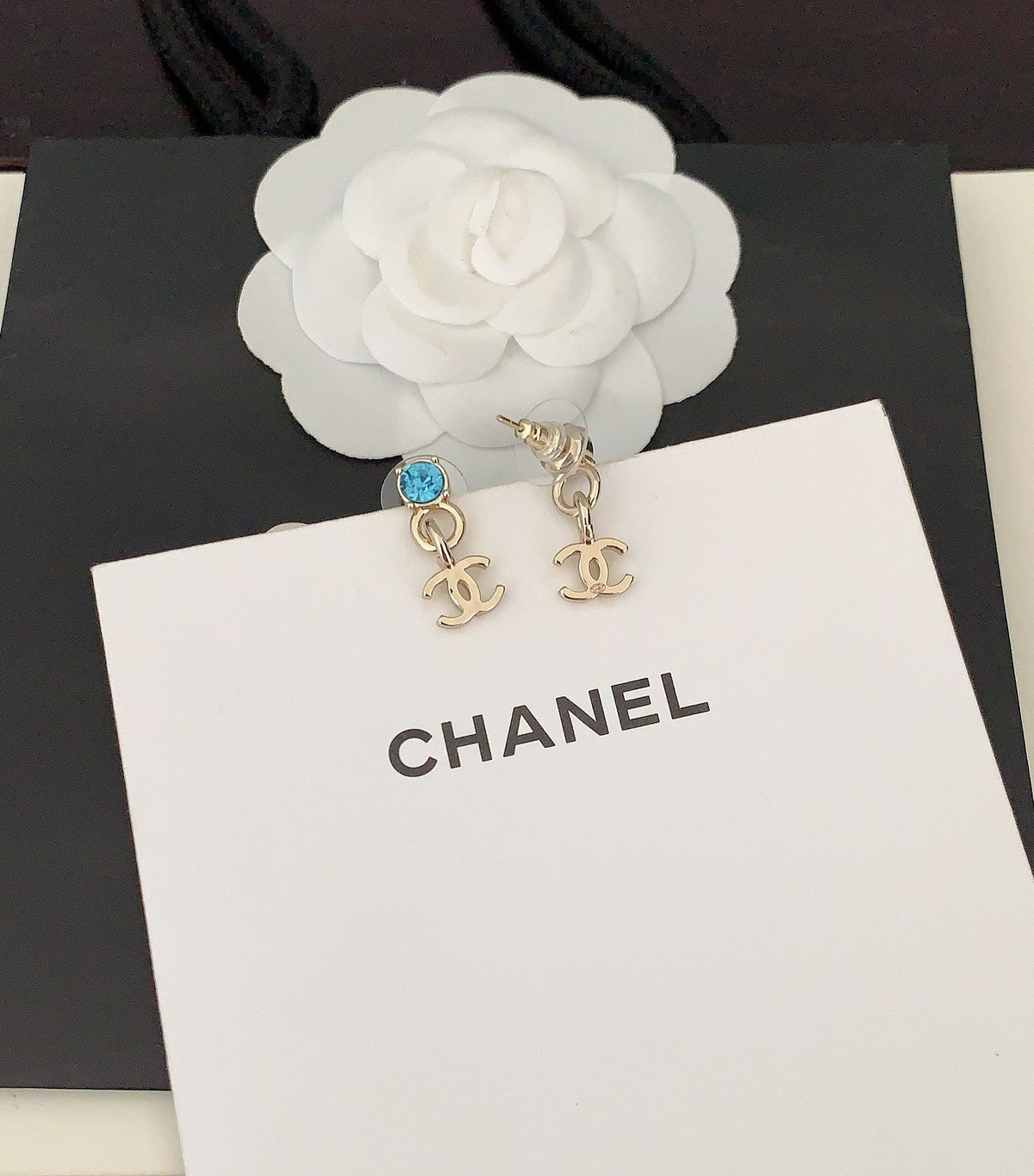 18K  Chanel Blue Crystal Earrings