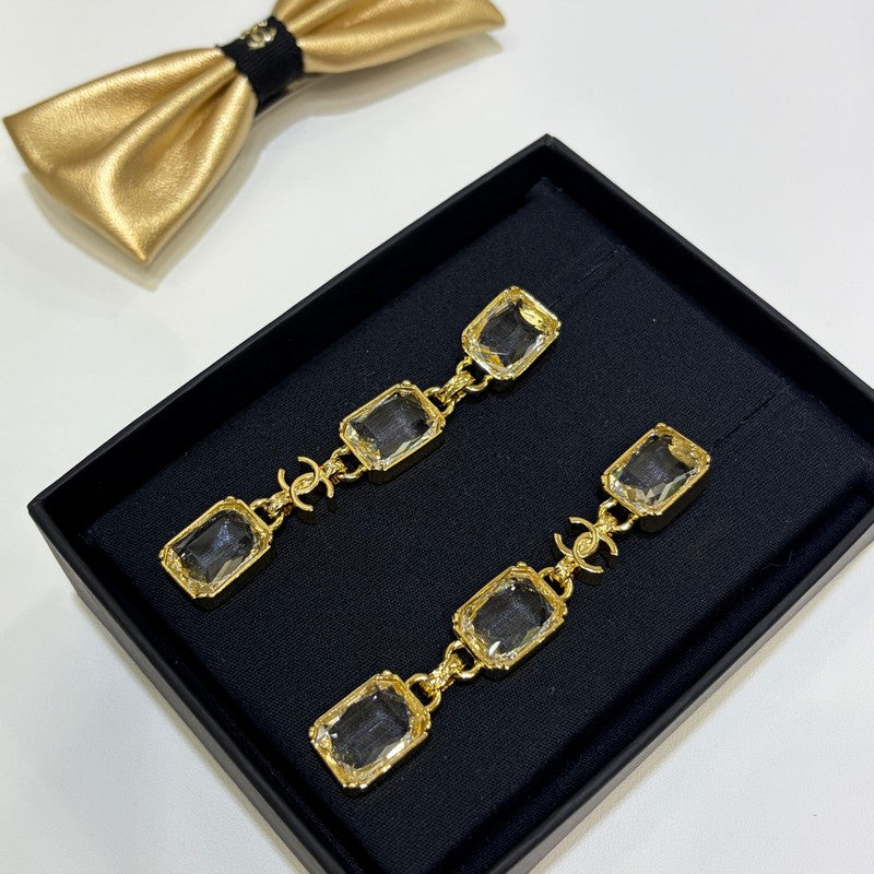 18K  Chanel 26P Crystal Gold Earrings
