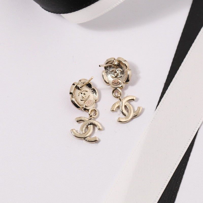 18K  Chanel Black & Pink Camellia Diamond Earrings