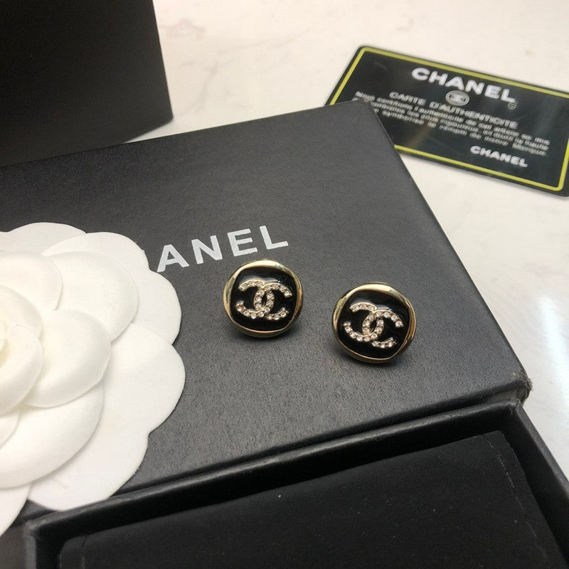 18K  Chanel Black & White Diamond Gold Earrings
