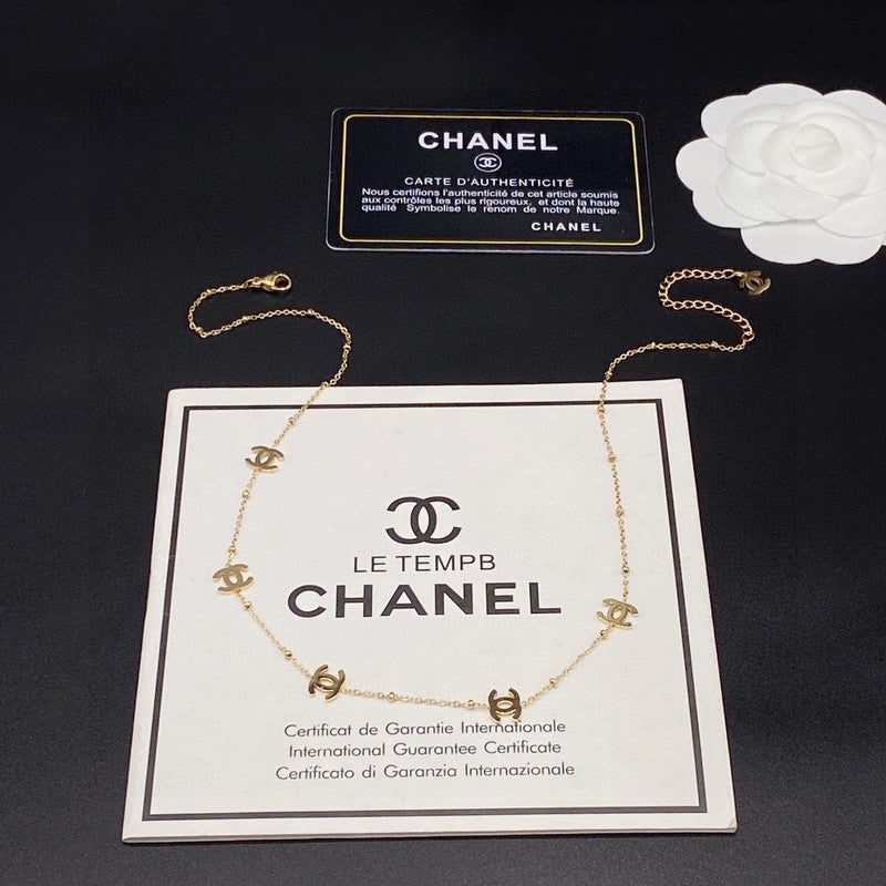 18K  Chanel Small Logo Gold Necklace