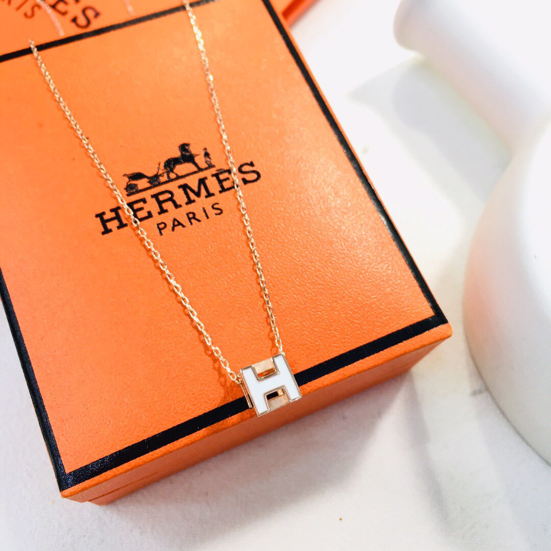 18K Cage D'H White Hermes Necklace