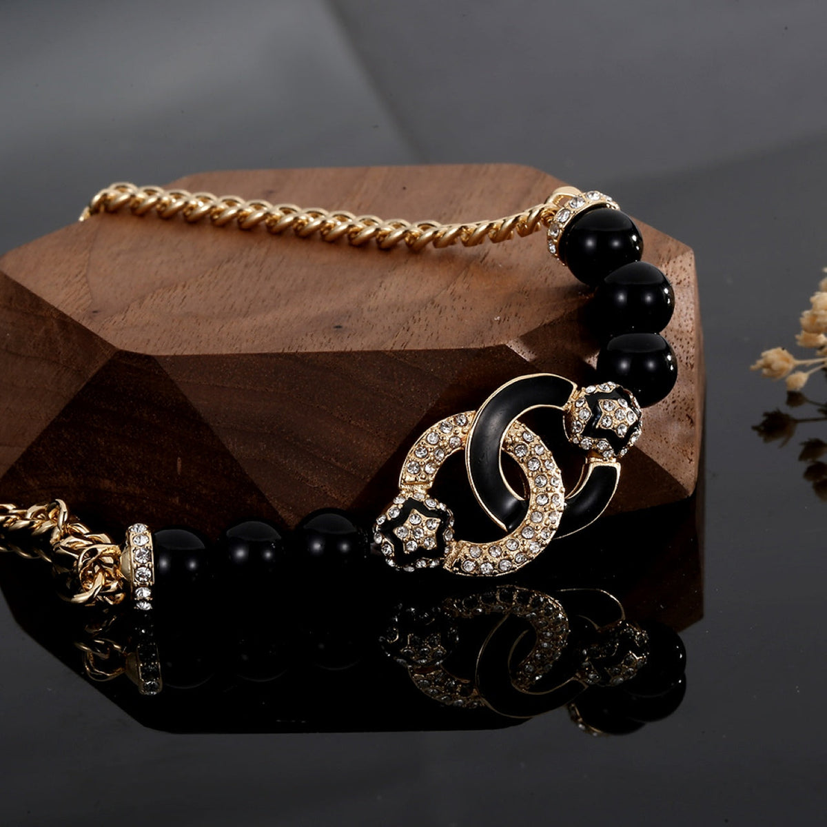 18K  Chanel Black Pearls Diamonds Necklace